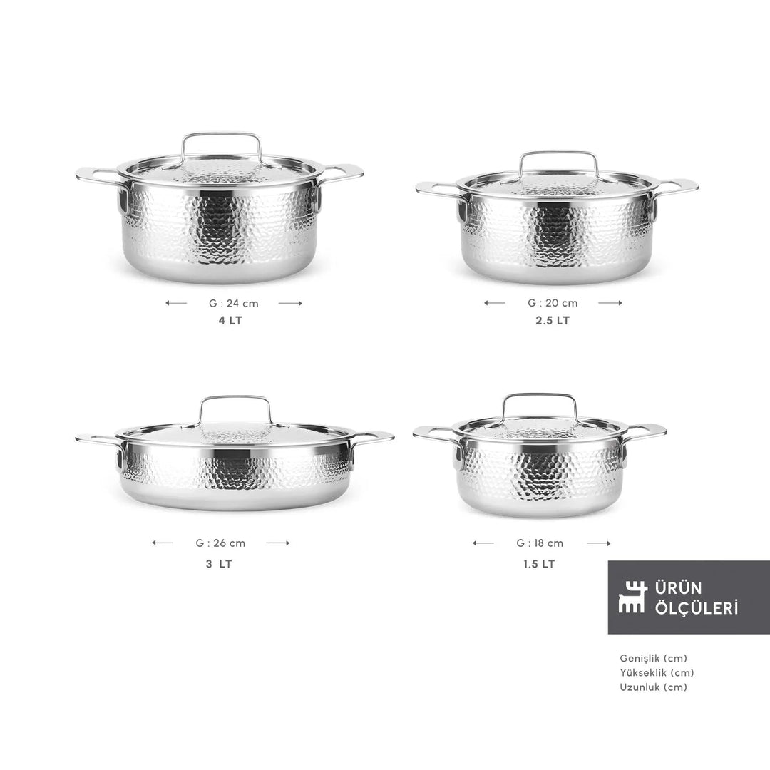 Karaca Power Steel 316+ 3 - lags Voyager grydesæt – 8 dele – Rustfrit stål - Løven Home