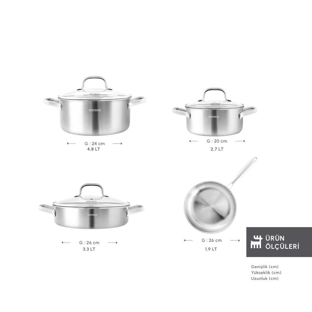 Karaca Power Steel 316+ 3Ply Akita Induktionsgryde - og Pandesæt – 7 Dele - Løven Home