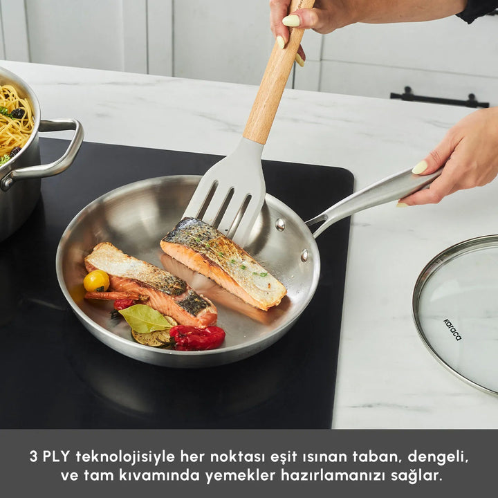 Karaca Power Steel 316+ 3Ply Akita Induktionsgryde - og Pandesæt – 7 Dele - Løven Home