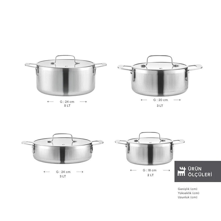 Karaca Power Steel 316+ Apollo grydesæt – 8 dele – Rustfrit stål - Løven Home