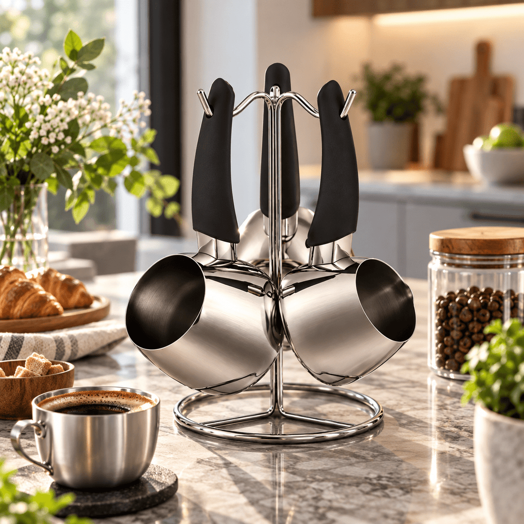 Karaca - PowerSteel 316+ Tokyo Induktionskompatibelt Kaffekandesæt (Cezve) - 4 Dele | Rustfri stål - Løven Home
