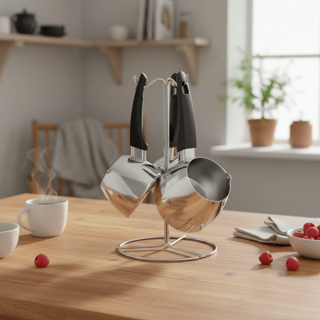 Karaca PowerSteel 316+ Tokyo Induktionskompatibelt Stål Kaffekandesæt (Cezve) - 4 Dele - Løven Home