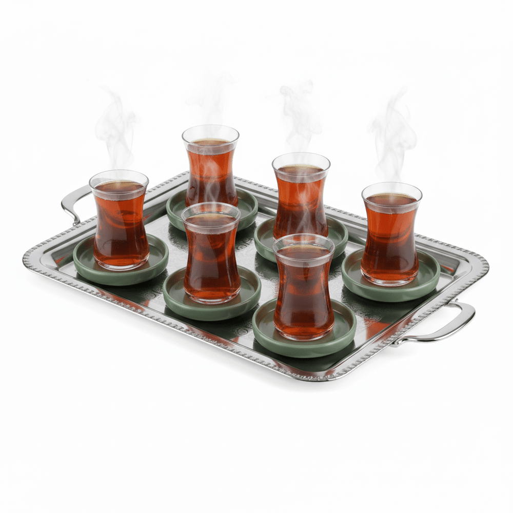 Karaca Prato Teglassæt m/Underkopper til 6 Personer 12 Dele - 170 ml - Grøn - Løven Home