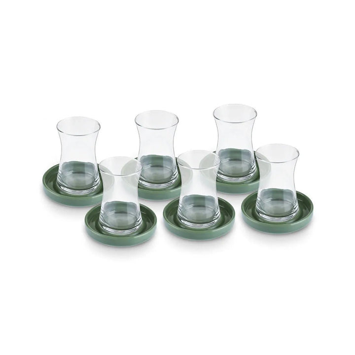 Karaca Prato Teglassæt m/Underkopper til 6 Personer 12 Dele - 170 ml - Grøn - Løven Home