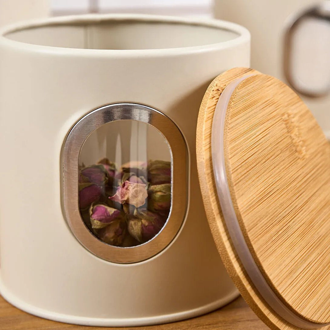 Karaca Premium Brødkasse Sæt med Bambuslåg – Inkl. Gratis Opbevaringskrukke Cream - Løven Home