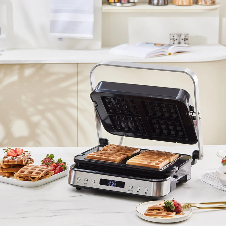 Karaca Presto 3 - i - 1 Digital Inox Bordgrill - /Toast - & Vaffelmaskine - 2000W - Løven Home