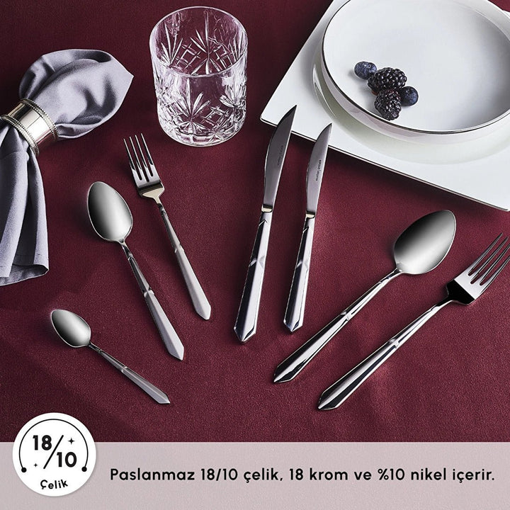 Karaca Red Carpet Collection Elegance New Diamond Platin – Bestiksæt i Platin - 12 Personer 84 dele - Løven Home