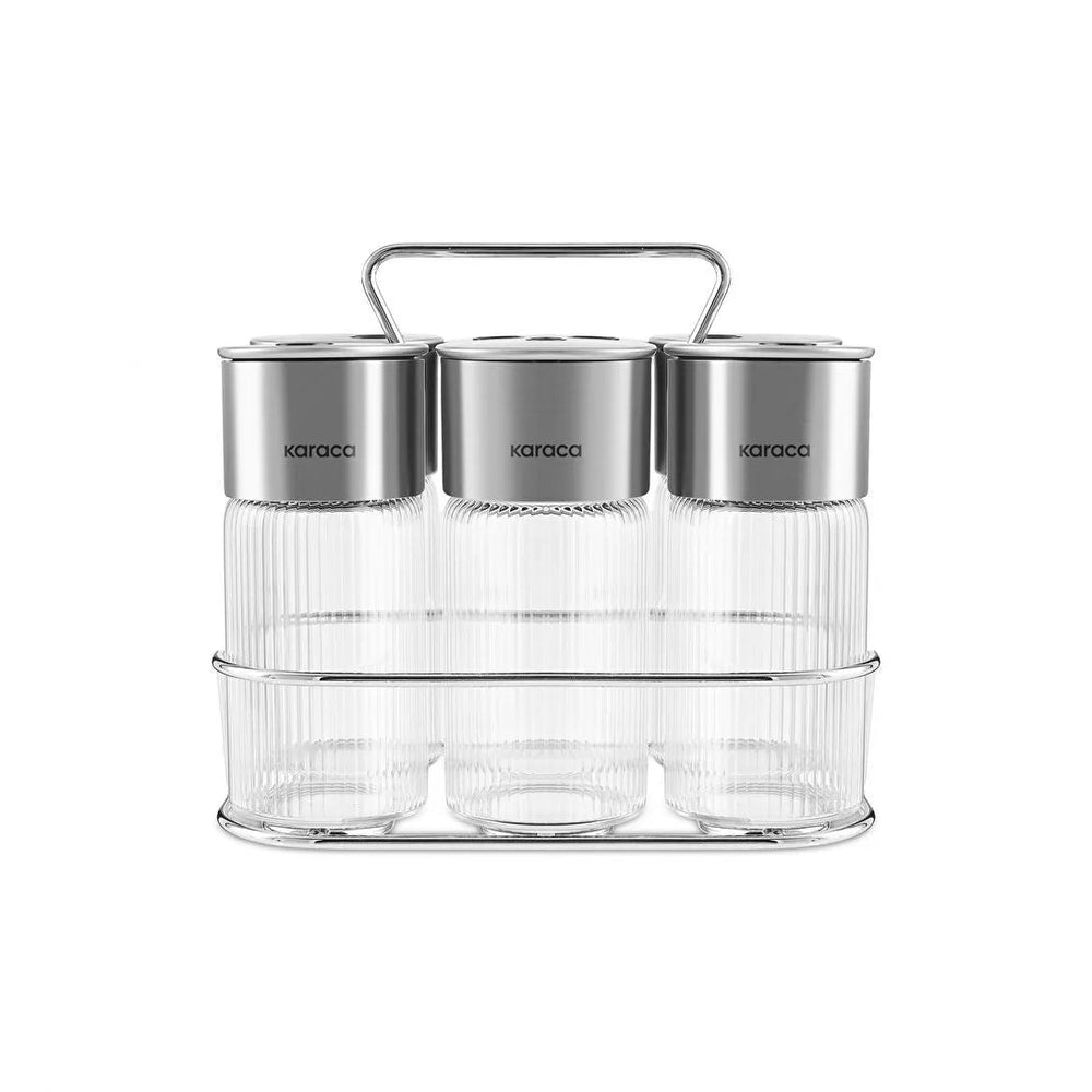 Karaca Ripple Inox Krydderisæt – 13 Dele i Glas & Rustfrit Stål - Løven Home