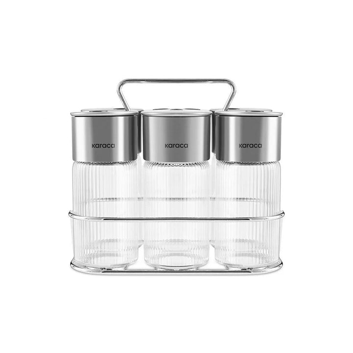 Karaca Ripple Inox Krydderisæt – 13 Dele i Glas & Rustfrit Stål - Løven Home