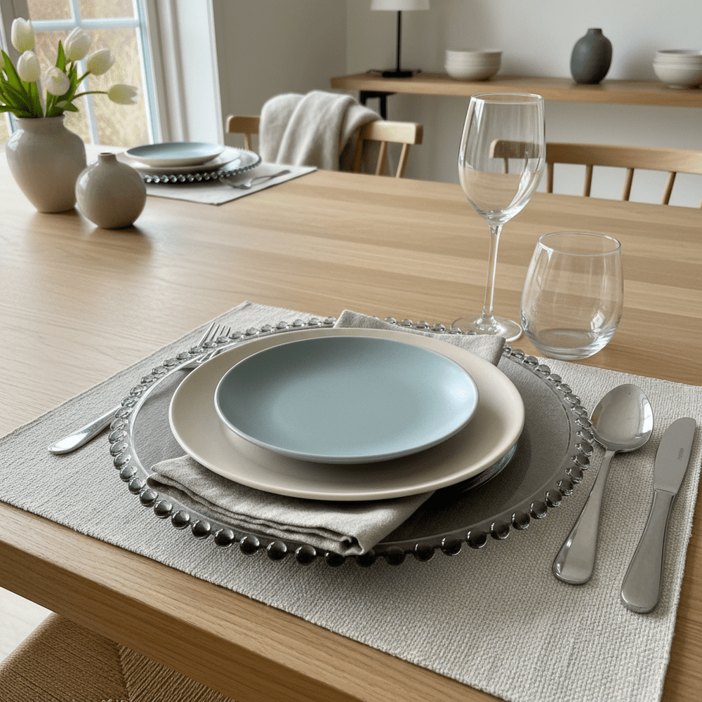 Karaca Rory Dekorativt Glasfad/Dækkeserviet - Grå - 32 cm - Løven Home