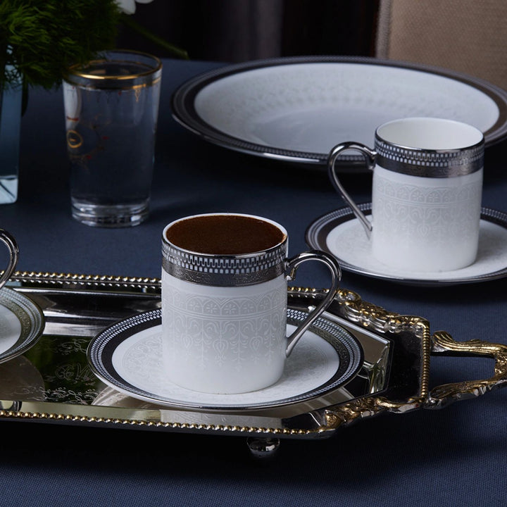 Karaca Royal Bone Kate – Espressosæt til 6 personer (90 ml) - Hvid/Sølv - Løven Home