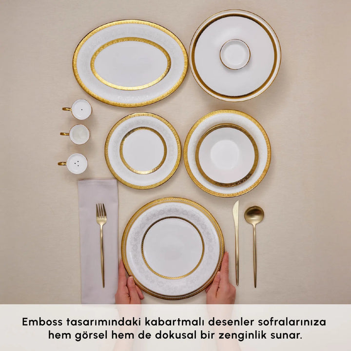 Karaca Royal Bone Victoria - Gold - 55 Dele - 12 Personers Spisestel - Løven Home