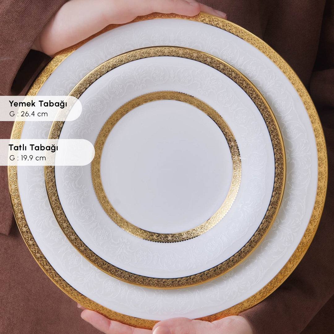 Karaca Royal Bone Victoria - Gold - 55 Dele - 12 Personers Spisestel - Løven Home