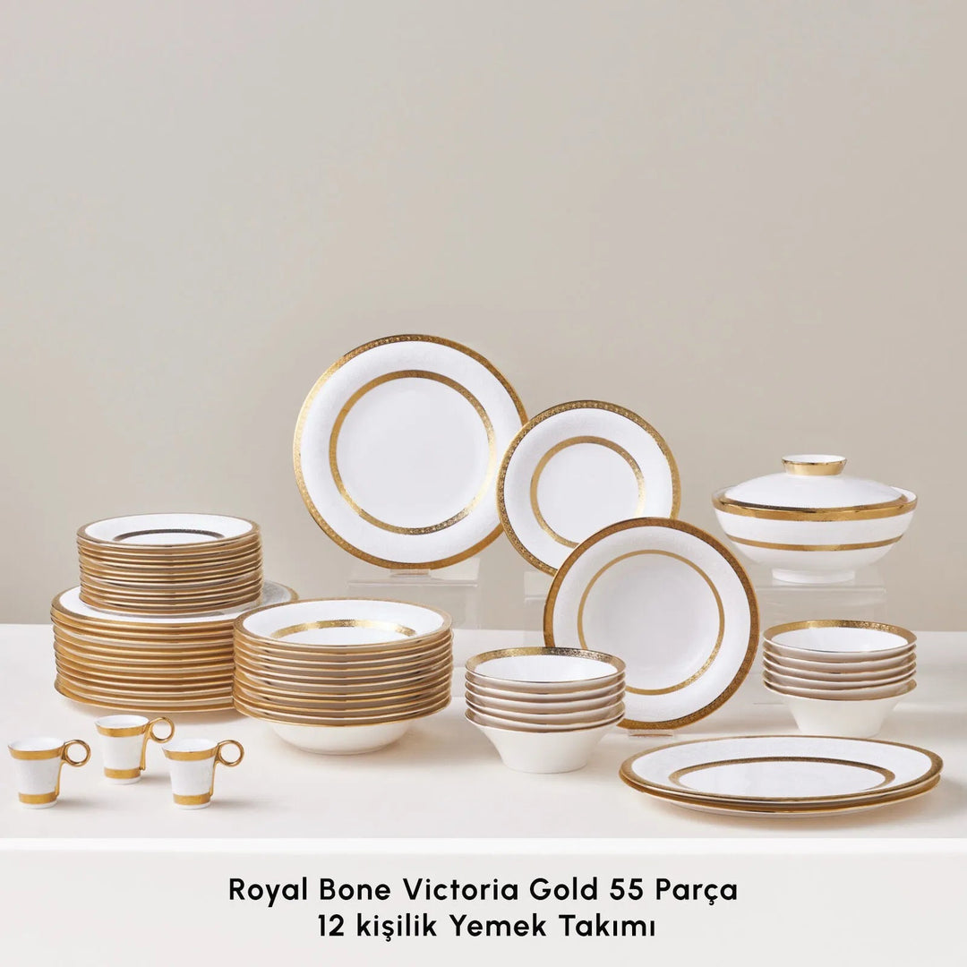 Karaca Royal Bone Victoria - Gold - 55 Dele - 12 Personers Spisestel - Løven Home