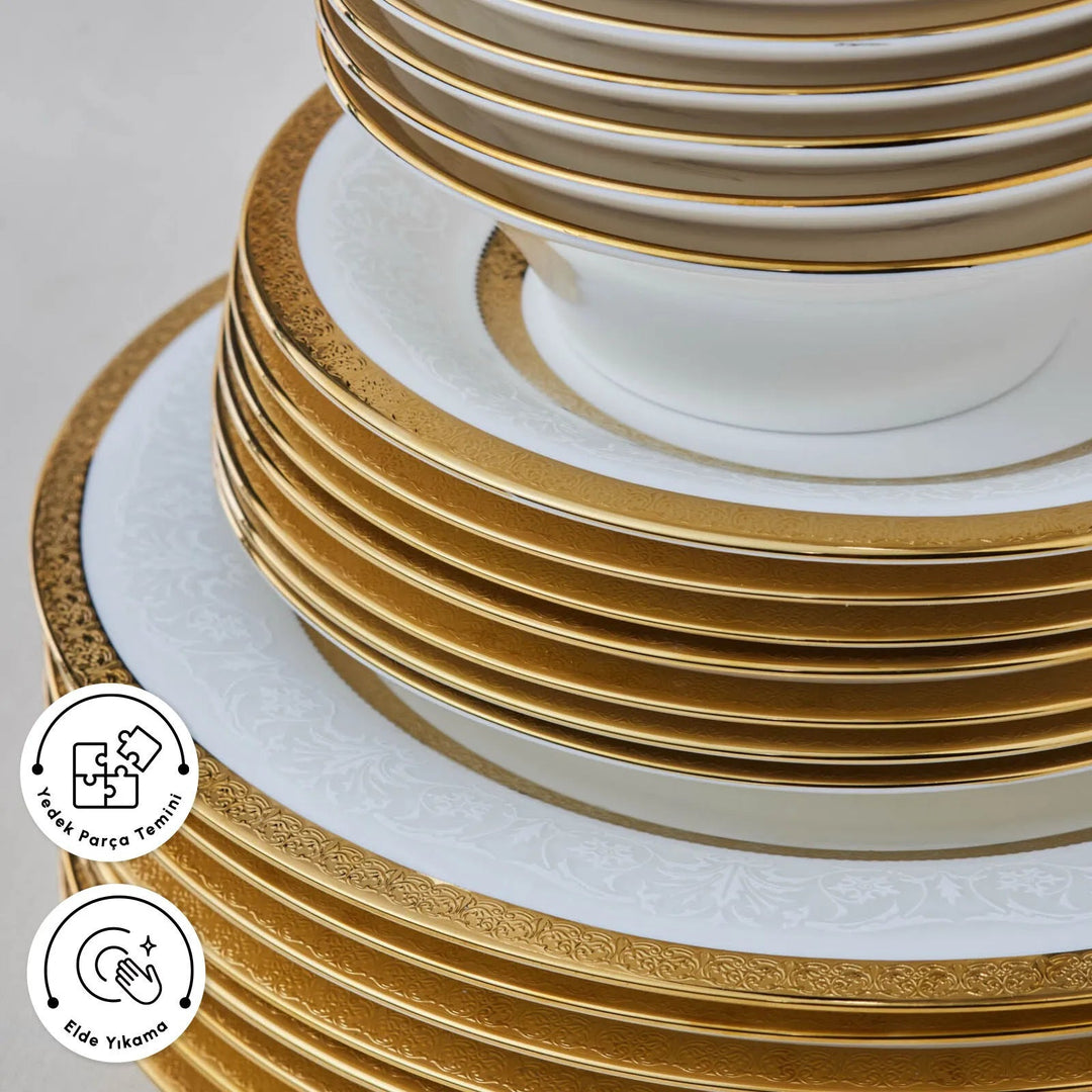 Karaca Royal Bone Victoria - Gold - 55 Dele - 12 Personers Spisestel - Løven Home