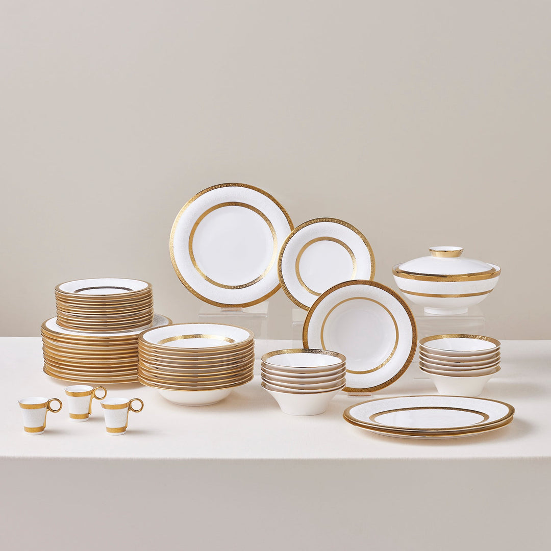 Karaca Royal Bone Victoria - Gold - 55 Dele - 12 Personers Spisestel - Løven Home