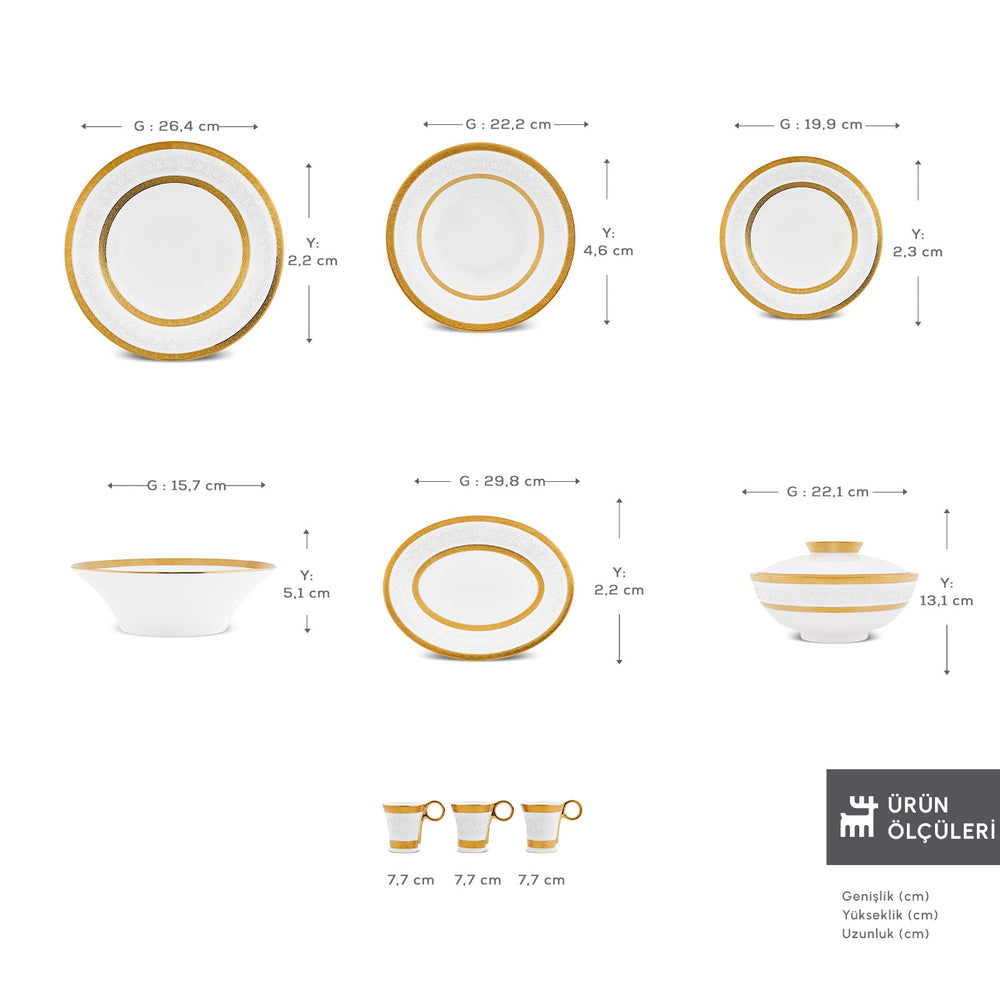Karaca Royal Bone Victoria - Gold - 55 Dele - 12 Personers Spisestel - Løven Home