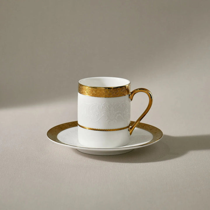 Karaca Royal Bone Victoria Kaffekopsæt - 6 Pers. - 90 ml - Hvid/Guld - Løven Home