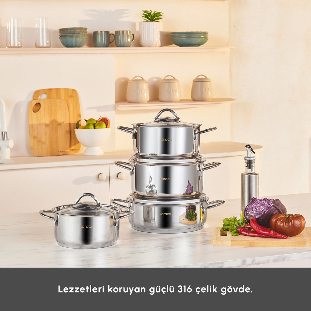 Karaca Sakura Powersteel 8 - delers 316+ Stål Tencere Set - Løven Home