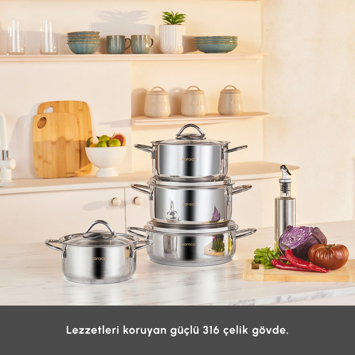 Karaca Sakura Powersteel 8 - delers 316+ Stål Tencere Set - Løven Home