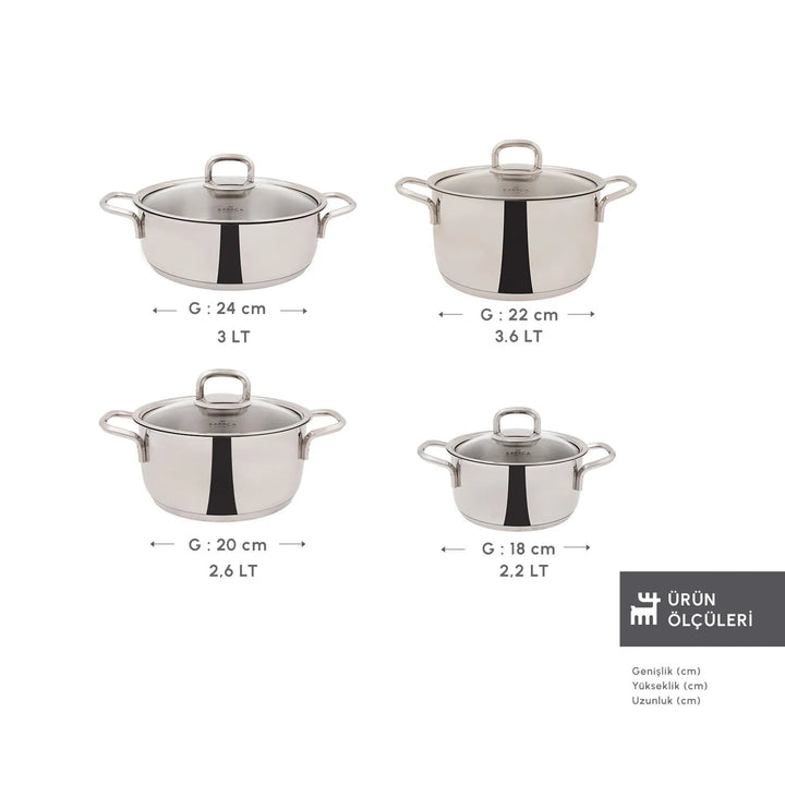 Karaca Sakura Powersteel 8 - delers 316+ Stål Tencere Set - Løven Home