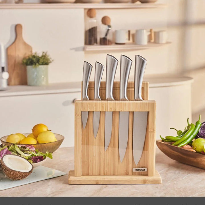 Karaca Samurai Nagoya Vigor 7 - delt Knivsæt med Skærebræt – Japansk Stål - Løven Home