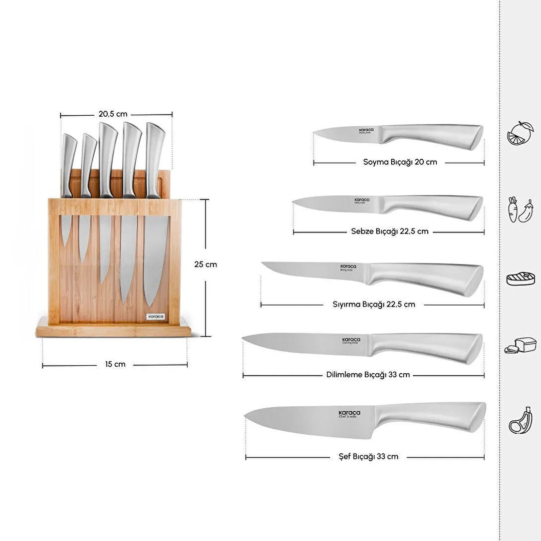 Karaca Samurai Nagoya Vigor 7 - delt Knivsæt med Skærebræt – Japansk Stål - Løven Home