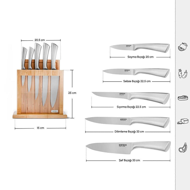 Karaca Samurai Nagoya Vigor 7 - delt Knivsæt med Skærebræt – Japansk Stål - Løven Home