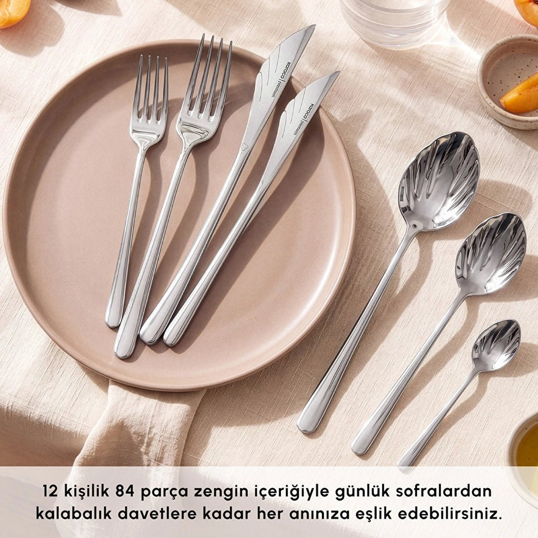 Karaca Seashell 316+ - Bestiksæt i Platin - 12 Personer 84 dele - Løven Home