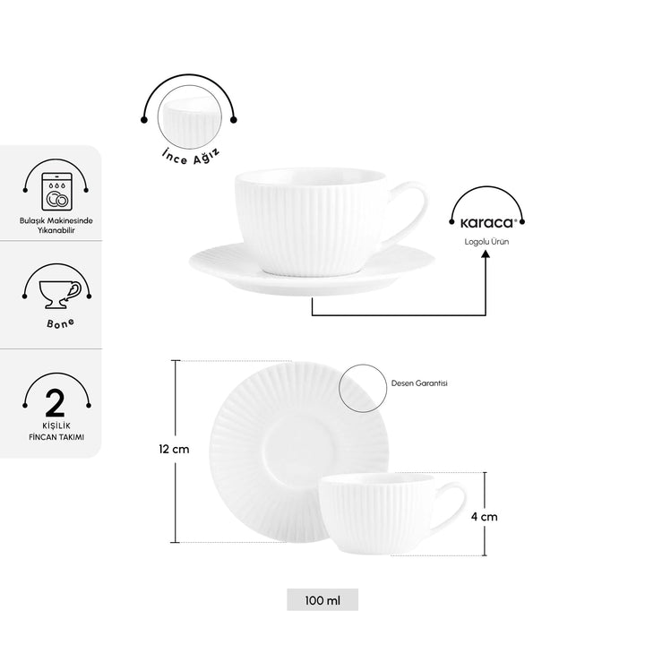 Karaca Seashell porcelæn espressosæt til 2 pers. - 4 dele - Råhvid - Løven Home