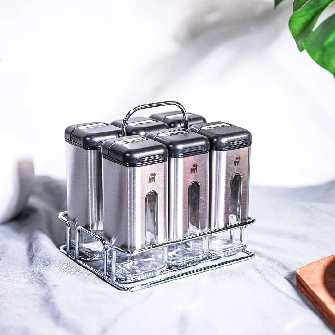 Karaca Shinex Inox Krydderisæt – 7 Dele - Rustfrit Stål & Glas - Løven Home