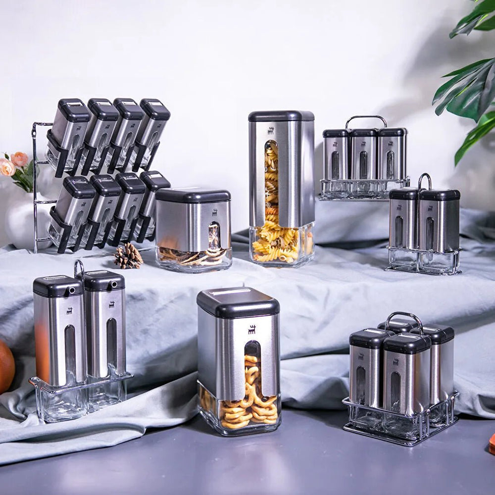 Karaca Shinex Inox Krydderisæt – 7 Dele - Rustfrit Stål & Glas - Løven Home