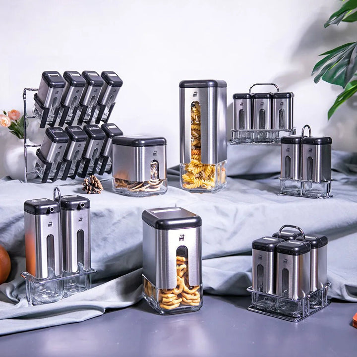 Karaca Shinex Inox Krydderisæt – 7 Dele - Rustfrit Stål & Glas - Løven Home