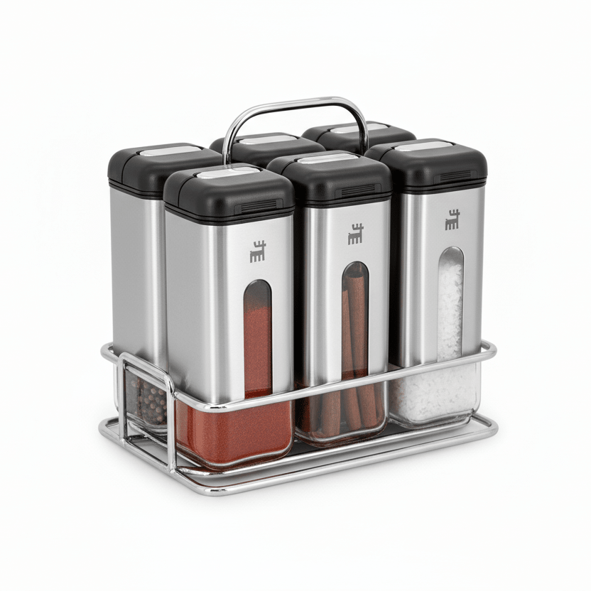 Karaca Shinex Inox Krydderisæt – 7 Dele - Rustfrit Stål & Glas - Løven Home