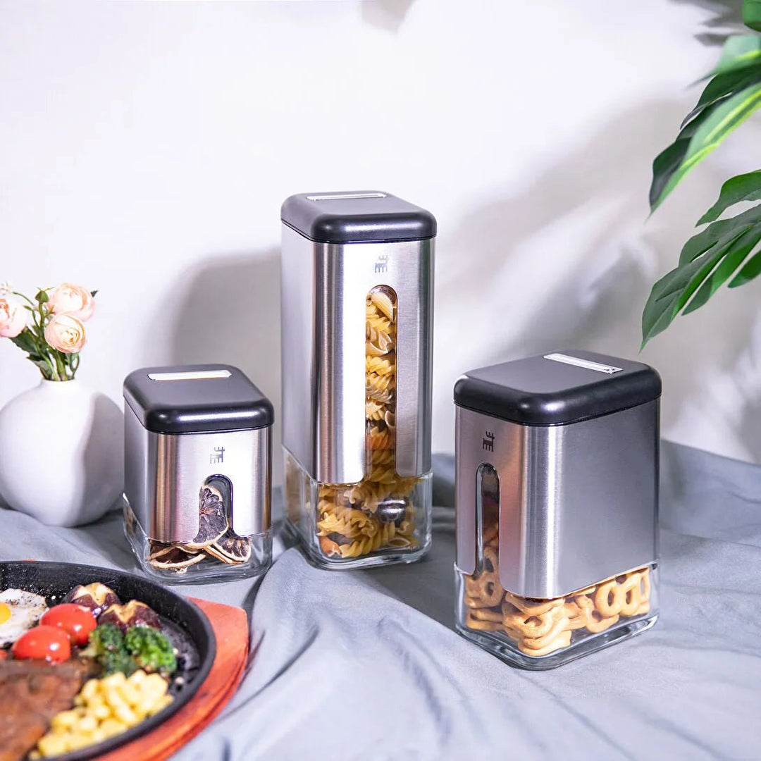 Karaca Shinex Inox Opbevaringssæt – 6 Dele i Glas & Rustfrit Stål - Løven Home