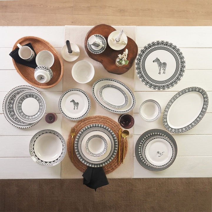 Karaca Silk Road Porcelæn Kagestand på Fod 30 cm - Hvid/Sort - Løven Home