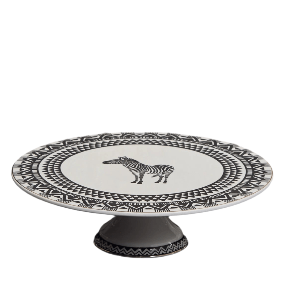Karaca Silk Road Porcelæn Kagestand på Fod 30 cm - Hvid/Sort - Løven Home