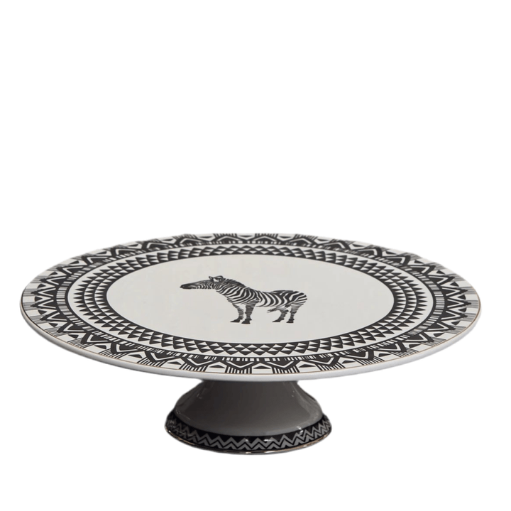 Karaca Silk Road Porcelæn Kagestand på Fod 30 cm - Hvid/Sort - Løven Home