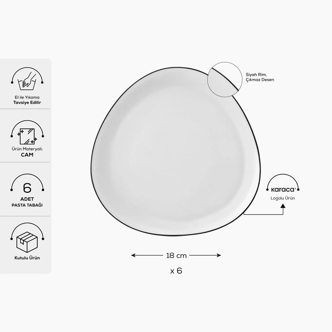 Karaca Sky Sortkant Desserttallerkensæt | 6 personer – 18 cm - Løven Home
