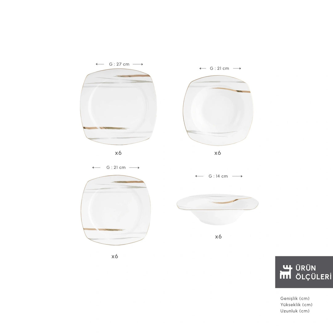 Karaca Square Bone Bera – 24 dele Middagsservice til 6 personer - Løven Home