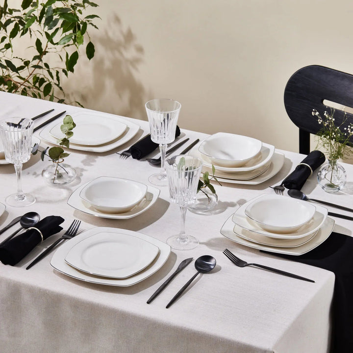 Karaca Square Bone Mane Middagssæt | 24 dele | 6 personer | Platin - Løven Home