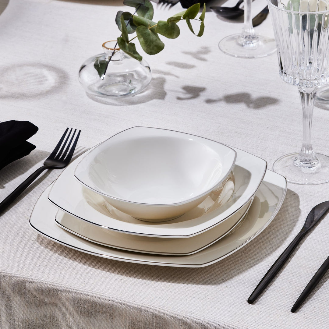 Karaca Square Bone Mane Middagssæt | 24 dele | 6 personer | Platin - Løven Home