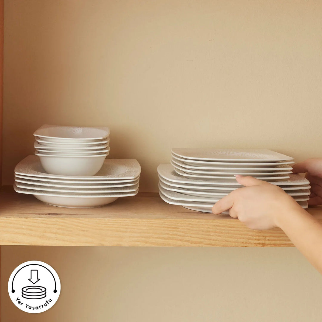 Karaca Square Bone Royal Lace 24 Dele Middagssæt til 6 personer - Løven Home