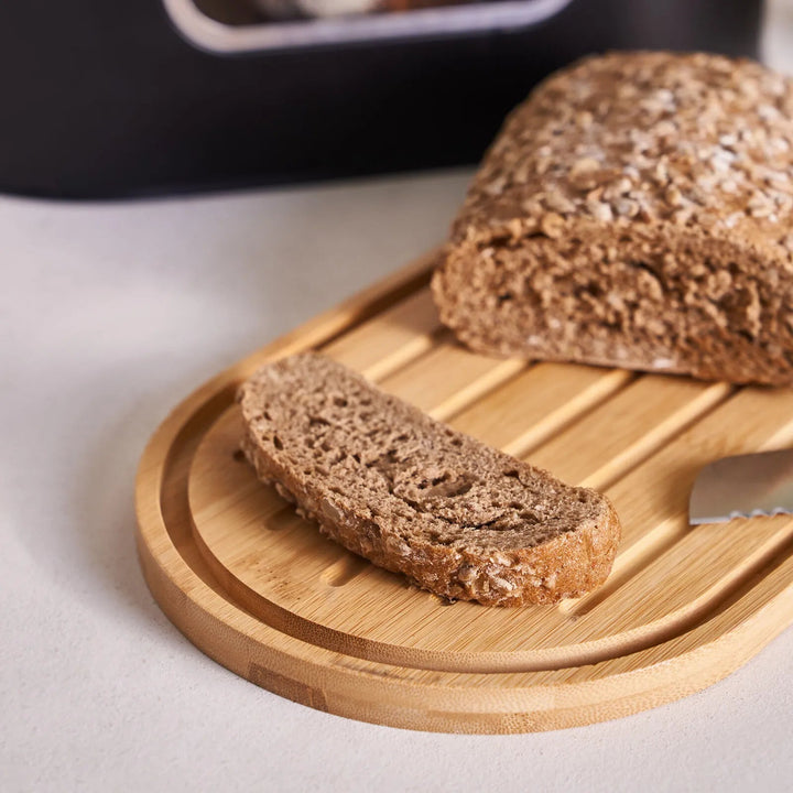 Karaca Stream 2 - i - 1 Brødkasse & Skærebræt – Sort - Løven Home