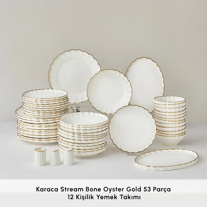 Karaca Stream Bone Oyster - 53 Dele - 12 Personers Spisestel - Løven Home