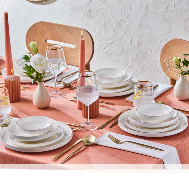 Karaca Stream Bone Saturn Spisestel 24 dele – 6 personer – Hvid/Guld - Løven Home
