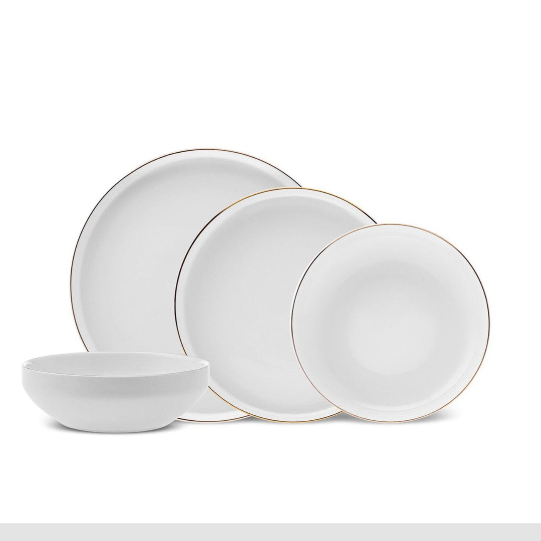 Karaca Stream Bone Saturn Spisestel 24 dele – 6 personer – Hvid/Guld - Løven Home
