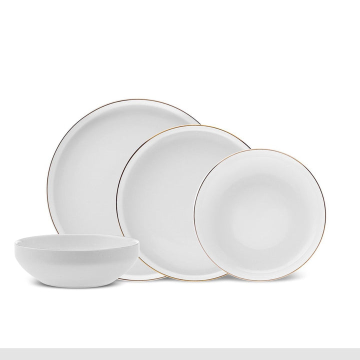 Karaca Stream Bone Saturn Spisestel 24 dele – 6 personer – Hvid/Guld - Løven Home