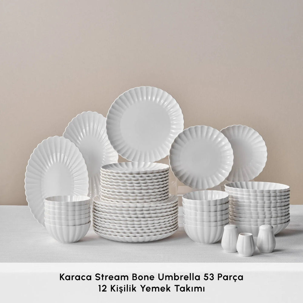 Karaca Stream Bone Umbrella – 53 dele Middagsservice til 12 personer, Hvid - Løven Home