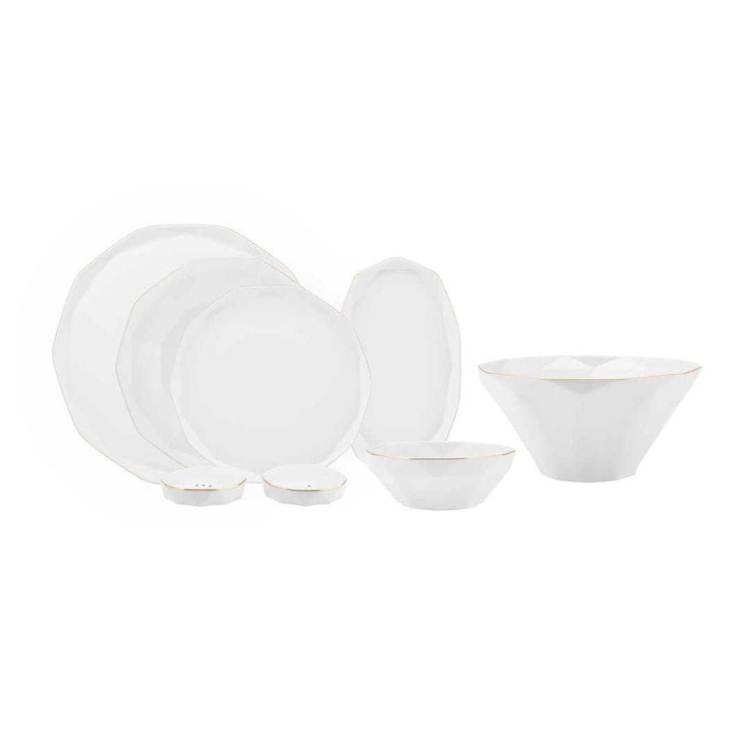 KARACA STREAMLINE ELMAS 57 - delt Middagssæt | 12 personer | Hvid/Guld - Løven Home